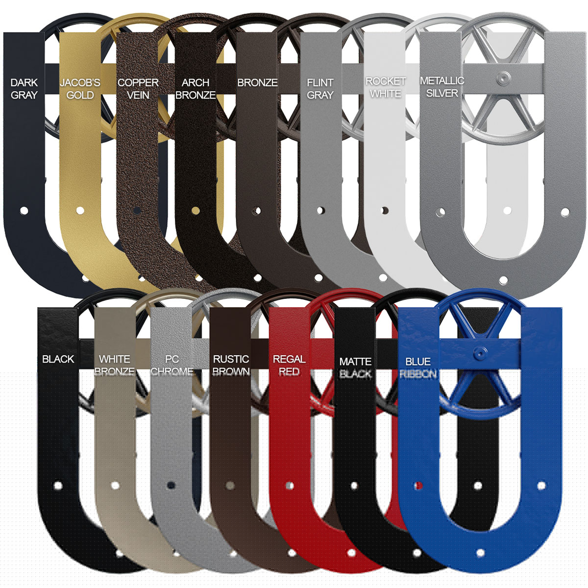 Ekena Millwork Premium Wagon Wheel Horseshoe Barn Door Hardware Set w/ 7' Track for 2 1/4" Doors, Dark Gray GB600157H2WDG - alternate 2